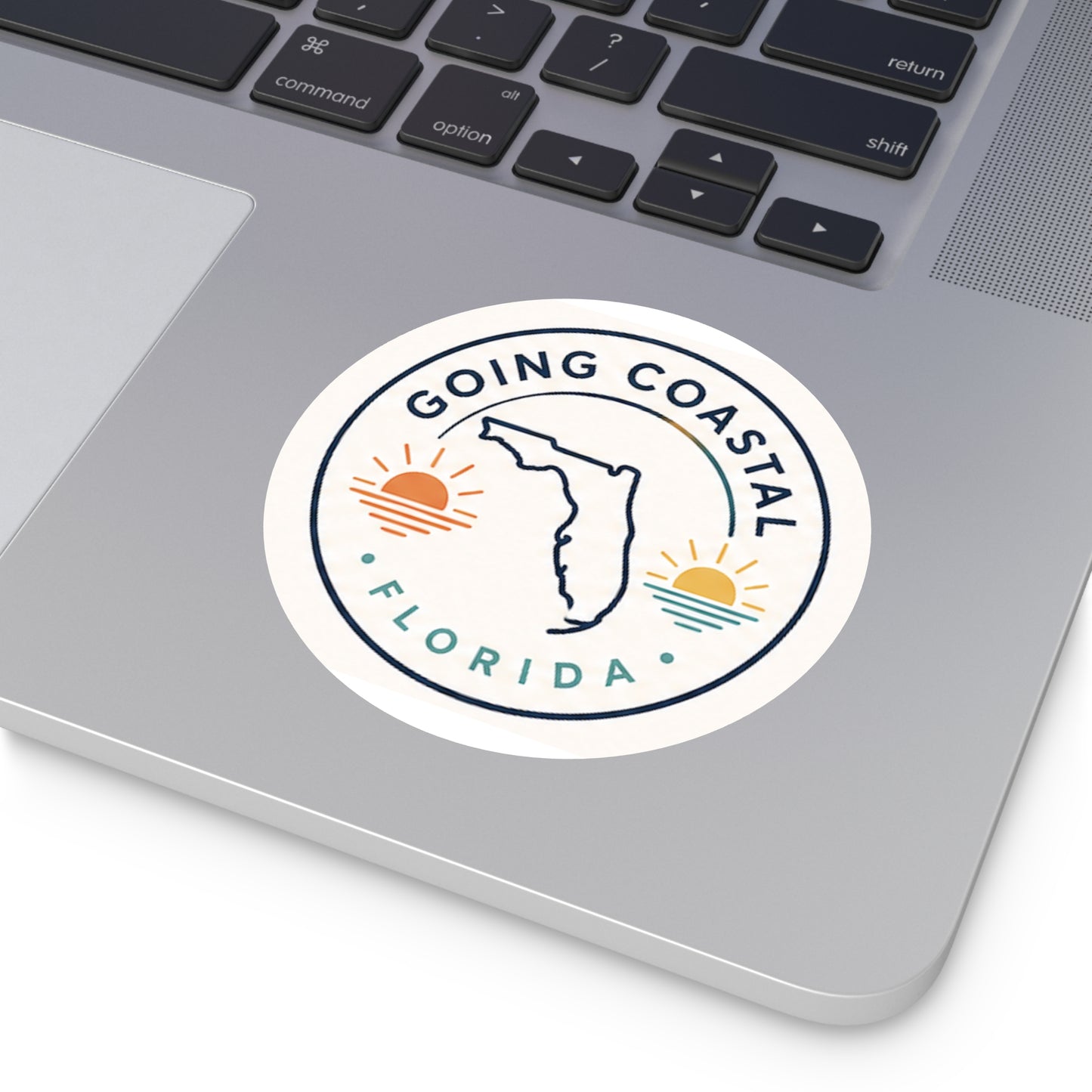 Going Coastal Logo Round Sticker — "Going Coastal" Sun & Sunset