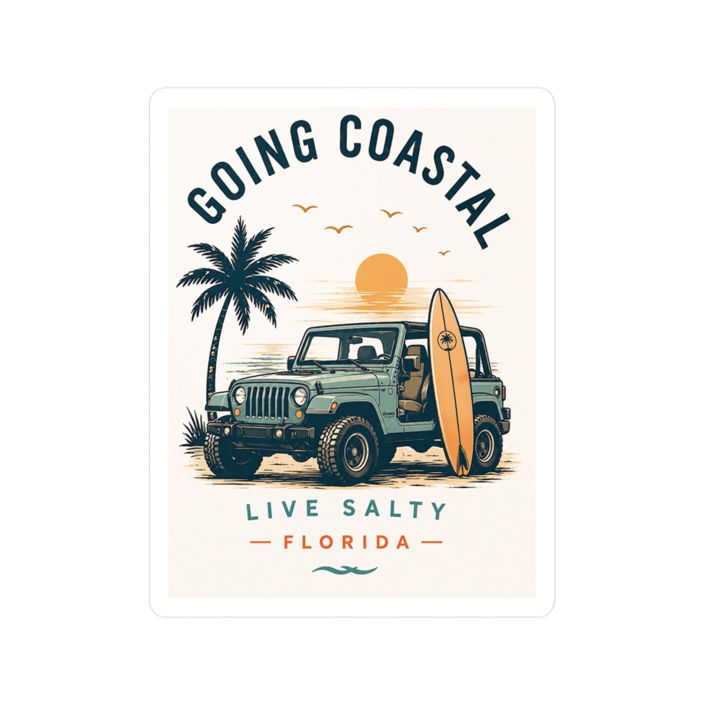 Going Coastal Jeep Vinyl Sticker — "Live Salty Florida" Jeep & Surf Decal