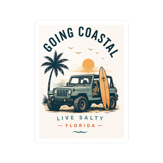 Going Coastal Jeep Vinyl Sticker — "Live Salty Florida" Jeep & Surf Decal