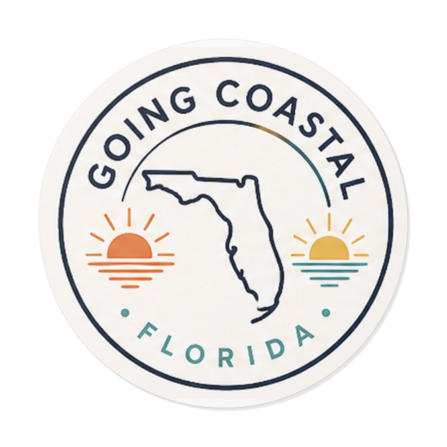 Going Coastal Logo Round Sticker — "Going Coastal" Sun & Sunset