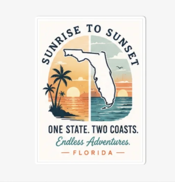 Going Coastal Florida Sunset Vinyl Decal — "Sunrise to Sunset" Kiss-Cut Sticker